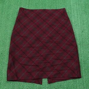 Express Skirt Womens 8 Burgundy Plaid Pencil Career Stretch Lined Work Office‎